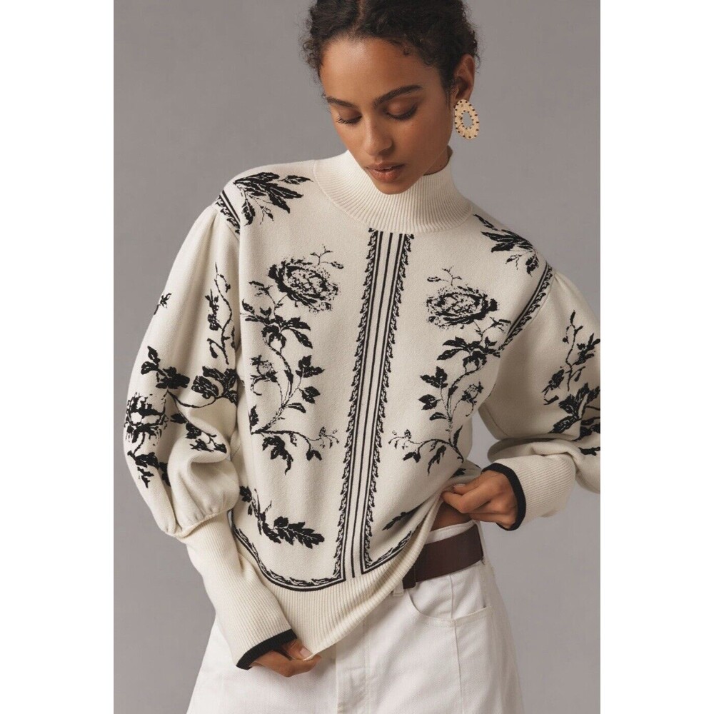 Anthropologie Sweater Balloon Sleeve Turtleneck Preppy Retro Cottagecore XXS NWT